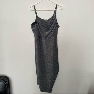 Madden NYC Glitter Dress Women’s XXXL Black Silver Metallic Asymmetrical Dress